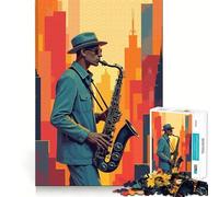 Jazz Saxophone Player in Cityscape 1000 Piece Jigsaw Puzzles for Adults Relax Game Good Thick Fun Hobby Xmas Surprise (50x75cm)
