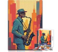 Jazz Saxophone Player in Cityscape Jigsaw Puzzles 1000 Pieces for Teenagers Mindful Learning Fun Game Unique Gift for Joyful Celebrations Size 50x75cm