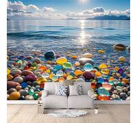 Jazzy Wallpaper Colored Beach, 3D Wall Murals Beach Rock Tv Background Wall Budget-Friendly Upgrade Realistic 3D Look Safe for Kids Room 300X256Cm