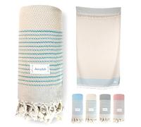 jazzylab EBOARD Peshtemal Hammam Towel | 100% Cotton with Fine Check Stripe Pattern | Lightweight & Quick-Drying | Turkish Travel, Spa & Beach Towel | Soft, Compact & Versatile | Latte, 90x180 cm