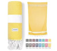 jazzylab ELMAS Peshtemal Hammam Towel | 100% Cotton with Classic Diamond Pattern | Lightweight, Quick-Dry & Compact | Turkish Spa & Travel Towel | Hand-Knotted Fringes | 90x180 cm - Yellow,