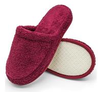 jazzylab Luxury Memory Foam Slippers - 100% Terry Cotton - for Women & Men - Anti-Slip, Closed-Toe, Reusable, Washable - Ideal for Home, Hotel, Sauna, Spa, Burgundy, 9-11, BU-2