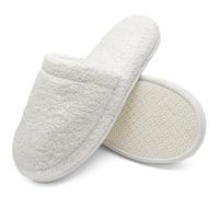 jazzylab Luxury Memory Foam Slippers - 100% Terry Cotton, White, 9-11, WH-2