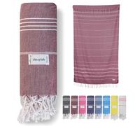 jazzylab SULTAN Peshtemal Hammam Towel | 100% Cotton with Striped Design | Lightweight, Quick-Drying & Absorbent | Turkish Beach, Spa & Sauna Towel | Hand-Knotted Fringes | Burgundy, 90x180 cm