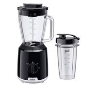 Braun PowerBlend 1 JB1051BK, Jug Blender with Unique Triangular Glass Jug, 2 Speed, Ice Crush Function, Smoothie2Go Bottle Included, 600W, Black