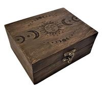 JB&C Premium Engraved Wooden Tarot Box for Cards Crystal Holder | Sun and Moon Fortune Telling Astrology Trinket Keepsake Box. Fengshui Luck Talisman Decorative Gift Case/Holder
