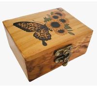 JB&C Premium Sunflower Butterfly Trinket Box | Modern Wood Storage Box for Jewelry | 5.75" x 4.75" x 2.5" | Thanksgiving Gift