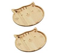 JB Home Collection 4572, Natural Bamboo Cat Serving Tray for Snacks Appetizer Fruit Vegetable | Food Platter | Picnic Kitchen Party | Eco-Friendly Plates (2, 7.5" x 6")
