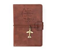 JB Leather Adventure Begins Passport Cover, Brown (Design 1 - Cinnamon Colour ('I Haven't Been Everywhere but It's on My List' Quote & Airplane Charm))
