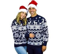 JB MODISH Unisex Christmas Jumper - Nordic Reindeer Fairisle Knit - Warm Long Sleeve Winter Pullover - Festive Xmas Sweater for Couples (UK, Numeric, 8, 22, Regular, Regular, XL (16-18), Nordic Navy)