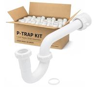 JB Products 50 Pack 1-1/4 Inch P-Trap Kit, Polypropylene Tubular with PVC Marvel Adapter, Ribbed Threaded Nuts for Strong Leak-Free Connection, Includes J-Bend, Wall Arm & Washers