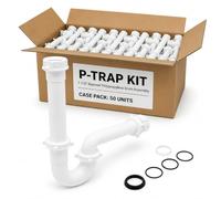 JB Products Pack 50 1-1/2 Inch Bayonet P-Trap Kit, Patented Polypropylene with PVC Marvel Adapter, Includes J-Bend, Flanged Wall Arm, Bayonet Reducing Bushing, O-Rings & Washers