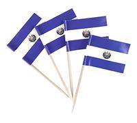 JBCD 200 Pcs Salvador Flag Toothpicks Cupcake Toppers Decorations, Cocktail Toothpick Flag Salvadoran Cake Topper Picks Mini Small Flag Cupcake Pick Sticks