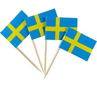 JBCD 200 Pcs Sweden Flag Toothpicks Swede Flags Cupcake Toppers Decorations, Cocktail Toothpick Flags Cake Topper Picks Mini Small Flag Cupcake Pick Sticks