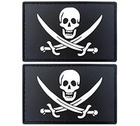 JBCD Pirate Jack Rackham Flag Patch Tactical Pirate Patch - PVC Rubber Hook and Loop Fastener Patch, 2 Pack