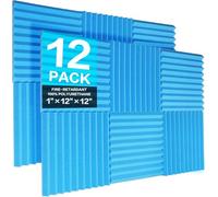 JBER 12 Pack Acoustic Foam Panels, 1" X 12" X 12" / 2.5 X 30 X 30cm Studio Soundproof Wedge-Shaped Fireproof Soundproof Liner Acoustic Treatment Foam (Blue)