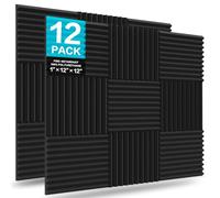 JBER 12 Pack Acoustic Foam Panels, 1" X 12" X 12" Studio Soundproofing Wedges Fire Resistant Sound Proof Padding Acoustic Treatment Foam (Black)
