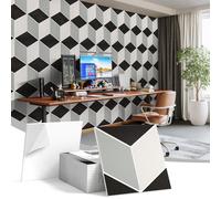 JBER 12Pack Acoustic Panels, Self-Adhesive Sound Proofing Panels for Walls, Decorative 3D Vision Textured Printing Sound Absorption Tiles for Recording Studio, Office, Home, 30×30×1cm, Black and White