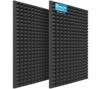 JBER 2 Pack Acoustic Foam Panels, 48" X 24" X 2" Pyramid Sound Proof Foam Panels for Walls, High Density Soundproofing Wall Panels Fire Resistant & Noise Absorbing for Recording Studio, Office, Black