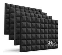 JBER 24 Pack 2" X 12" X 12" Acoustic Foam Panels,Soundproofing Wall Studio foam Panels wedges,Sound Insulation Absorbing Acoustic Treatment,9 Blocks Beveled Mushroom Fireproof Design - Black