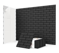 JBER 24 Pack Acoustic Panels Self-Adhesive, Brick Sound Proofing Panels, High Density Acoustic Wall Panels for Recording Studios, Game Room, Home, Office, 30x30x1cm,BLACK