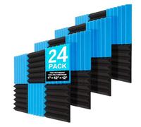 JBER 24 Pack Blue and Charcoal Acoustic Panels Studio Foam Wedges Fireproof Soundproof Padding Black Wall Panels 2" X 12" X 12"