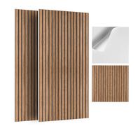 JBER 6Pack Acoustic Panels, Self-Adhesive Fluted Slat Sound Proofing Panels for Walls, Decorative UV-Printed Imitation Wood Grain Fibreboard for Recording Studio, 60×60×1cm, Traditional Walnut Color