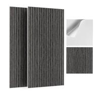 JBER 6Pack Acoustic Panels, Self-Adhesive Fluted Slat Sound Proofing Panels for Walls, Decorative UV-Printed Imitation Wood Grain Fibreboard for Recording Studio, Offices, 60×60×1cm, Smoked Oak Color