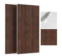 JBER 6Pack Acoustic Panels, Self-Adhesive Fluted Slat Sound Proofing Panels for Walls, Decorative UV-Printed Imitation Wood Grain Fibreboard for Recording Studio, Offices, 60×60×1cm, Dark Walnut Color