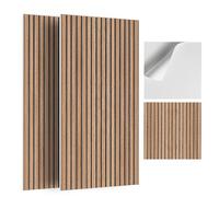 JBER 6Pack Acoustic Panels, Self-Adhesive Fluted Slat Sound Proofing Panels for Walls, Decorative UV-Printed Imitation Wood Grain Fibreboard for Recording Studio, 60×60×1cm, Natural Walnut color