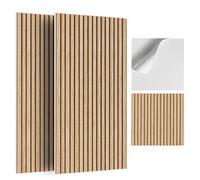 JBER 6Pack Acoustic Panels, Self-Adhesive Fluted Slat Sound Proofing Panels for Walls, Decorative UV-Printed Imitation Wood Grain Fibreboard for Recording Studio, Offices, 60×60×1cm, Rustic Oak Color