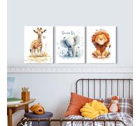 JBER Canvas Poster Set of 3, Baby Girl or Boy Nursery Bedroom Quote Prints, Nursery Decor Wall Art Gift Present, Giraffe Elephant Lion, Stand Tall Dream Big Be Brave, framed (40 x 30 cm)