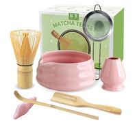 JBER Matcha Broom Set, Matcha Set 7-Piece - Matcha Broom and Broom Holder, Matcha Bowl with Spout, Strainer, Spoon and Holder, Japanese Matcha Tea Set for Matcha Lovers - Pink