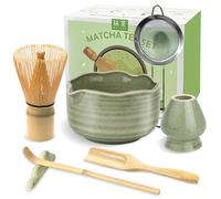 JBER Matcha Set 7 Pcs, Matcha Whisk Set - Bamboo Matcha Whisk, Ceramic Bowl & Whisk Holder, Sifter, Complete Matcha Kit for Matcha Lovers, Classic Green