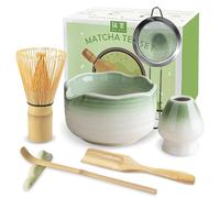 JBER Matcha Set, Matcha Tea Set 7 Pcs - Bamboo Matcha Whisk, Matcha Bowl with Spout, Matcha Whisk Holder, Sieve, Spoon and Holder, Japanese Matcha Accessories for Matcha Lover - Light Green Gradient