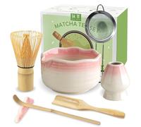 JBER Matcha Set, Matcha Whisk Set 7 Pcs - Bamboo Matcha Whisk, Ceramic Bowl & Whisk Holder, Sifter, Scoop and Holder, Complete Matcha Kit Matcha Tea Set Gift for Matcha Lover - Gradient Pink