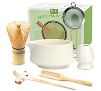 JBER Matcha Whisk Set 7PCS, Ceramic Matcha Set Includes Bowl & Holder, Bamboo Whisk (Chasen), Sifter, Scoop, Spoon & Rest - Matcha Kit Gift for Matcha Lovers & Beginners, Matt White