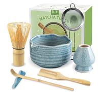 JBER Matcha Whisk Set, Matcha-Set 7 Pcs - Matcha Bowl with Spout, Bamboo Matcha Whisk and Whisk Holder, Matcha Sieve, Spoon and Holder, Japanese Matcha Kit for Matcha Lover - Classic Blue