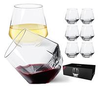JBHO Stemless Wine Glasses Set of 6, Red or White Small Wine Glass set, 10oz Diamond Shaped, Unique Short Tumblers, Cocktail Glass, Nice Gift-Packaging for Housewarming, Birthday,Valentine,NewYear