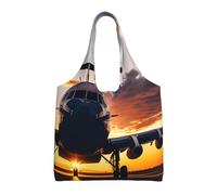 JBJGKHLP Aircraft Plane At Sunset Print Extra-Large Canvas Tote Bag Shoulder Handbag For Shopping Travel Beach Daily Use