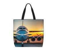 JBJGKHLP Aircraft Plane At Sunsets Print Extra-Large Organizer Bag Unisex Shoulder Tote Shopping Reusable Eco-Friendly