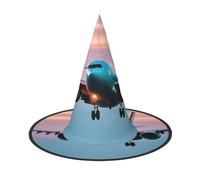 JBJGKHLP Airplane In The Evening Lights Print Halloween Witch Hat Carnival Cap Cosplay