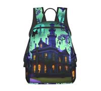 JBJGKHLP Black Haunted Mansion Print Lightweight Backpack Unisex Travel Daypack Daily Gym Work Bag Outdoor Commuting