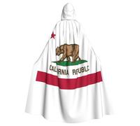 JBJGKHLP California State Flag Print Fits Breathable Unisex Full Length Hooded Cloak For Halloween Cosplay Festivals