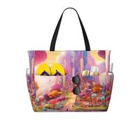 JBJGKHLP Candy Land Print Women Mens Beach Travel Bag Foldable Lightweight Tote For Pool Picnic Camping Gym