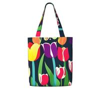 JBJGKHLP Colorful Tulips Print Reusable Canvas Shoulder Bag Large Capacity Tote Travel Picnic Weekend Getaways