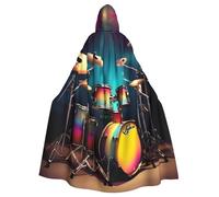JBJGKHLP Cool Drums Set Print Fits Breathable Unisex Full Length Hooded Cloak For Halloween Cosplay Festivals
