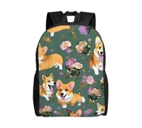 JBJGKHLP Corgi Floral Flowers Print Versatile Double Shoulder Backpack Unisex Travel Rucksack For Work Hiking Daily