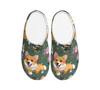 JBJGKHLP Corgi Floral Flowers Print Washable Slippers Unisex flip flops with TPR Sole Cute Hotel shoes for Guestss