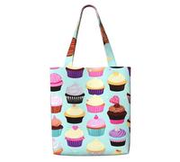 JBJGKHLP Cupcake Patterns Print Reusable Canvas Shoulder Bag Large Capacity Tote Travel Picnic Weekend Getaways